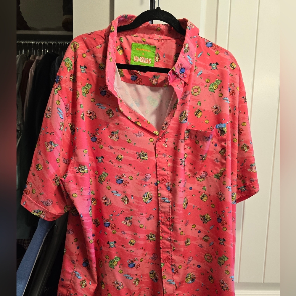 RSVLTS SpongeBob SquarePants Hot Pink Button-Up Shirt 3XL